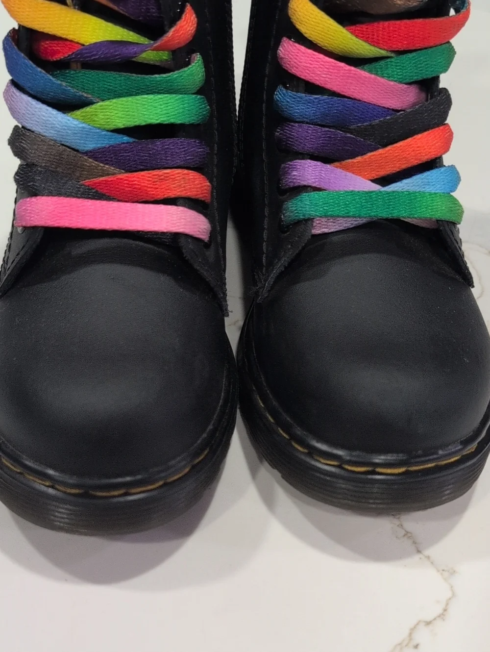 Dr. Martens Black Leather Boots with Multicolor Laces